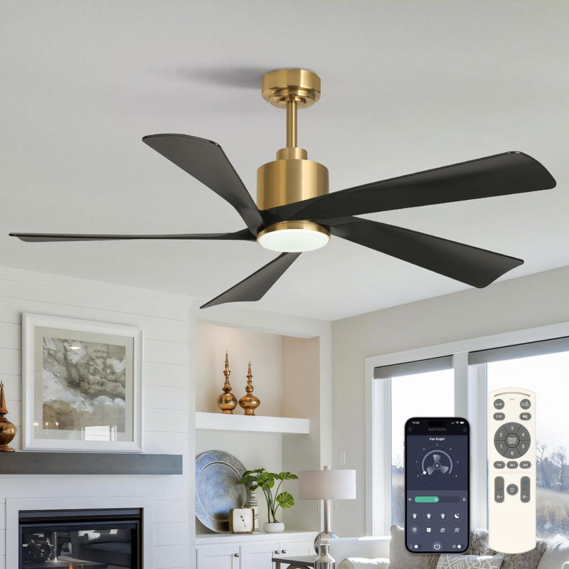 Grand ventilateur de plafond moderne de 52 po avec lumières à DEL et télécommande Karlena, ensemble, 2 min.