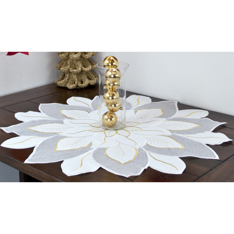 Napperon Star Poinsettia, Rond 33 po, Rouge/blanc/or