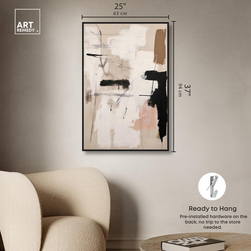 Strings of Love Canvas Muted Abstract Wall Art by Art Remedy, 16" H x 11" W, Black Framed