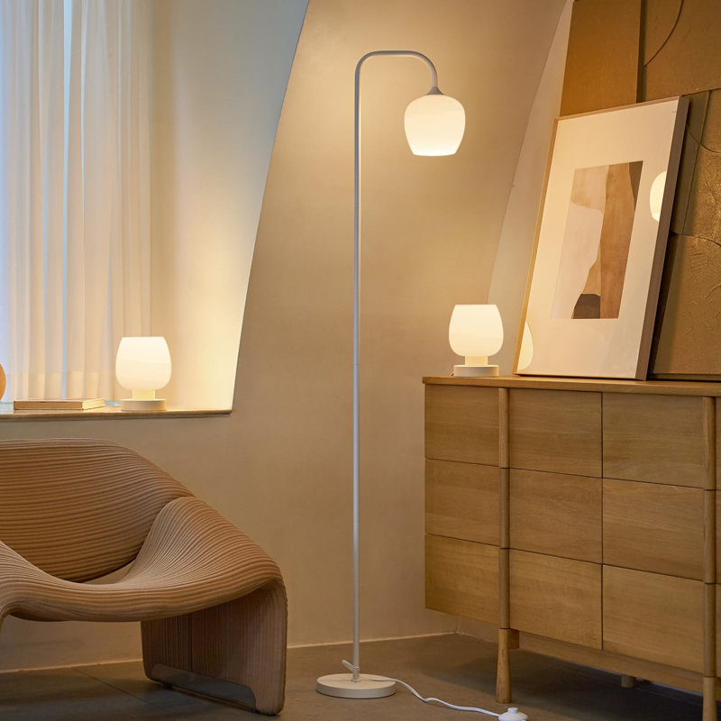 Ensemble de lampes modernes en verre opale moderne, lampes de table et lampe sur pied à intensité variable à 3 voies, ampoules DEL E26, parfaites pour le salon, la chambre à coucher et le bureau