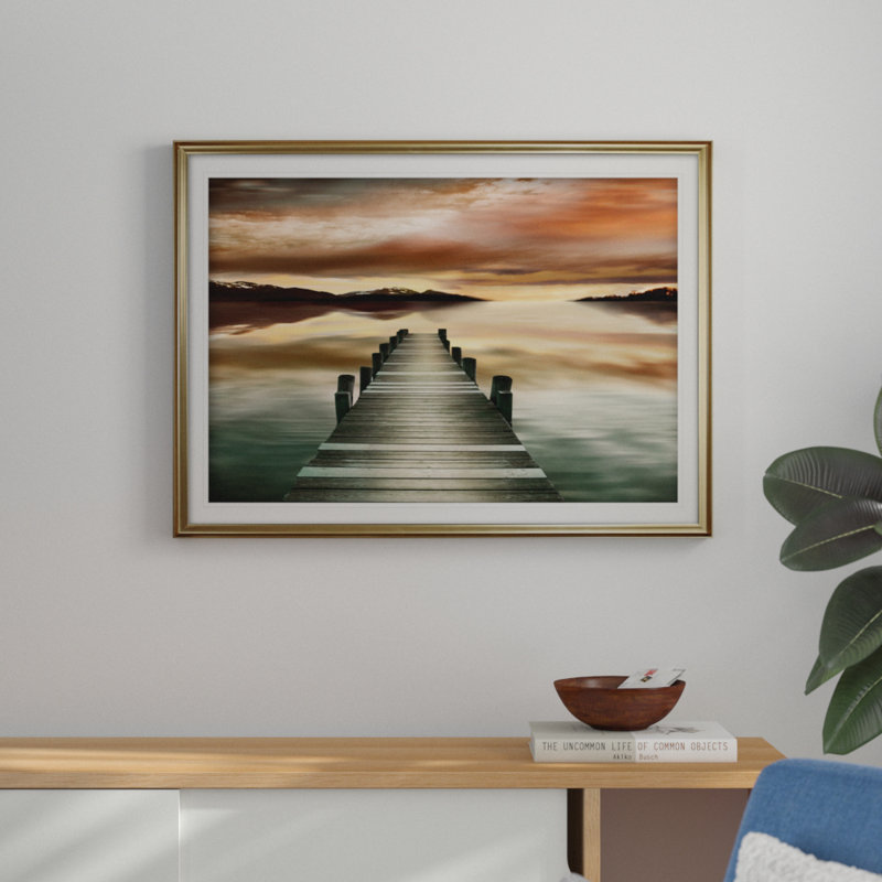 «Sunset Jetty», reproduction de peinture acrylique, Cadre noir, H 24 po x l 30 po x P 1,5 po