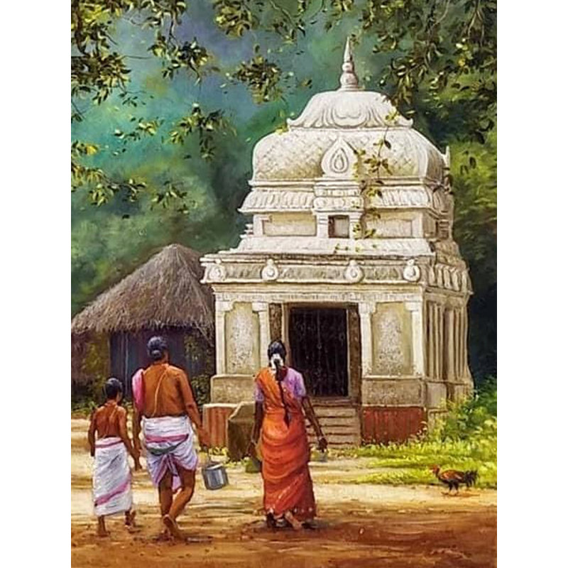 Magnifique temple dans un village | Huile sur toile | Par Devraj