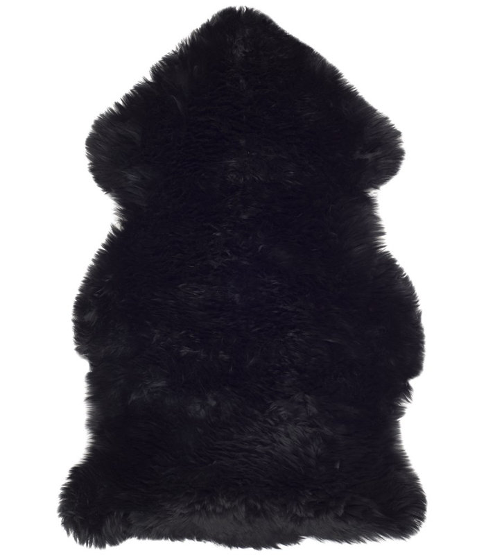 Tapis noir en peau de mouton à poil long fabriqué à la main Tateos, Rectangulaire 2 pi x 3 pi