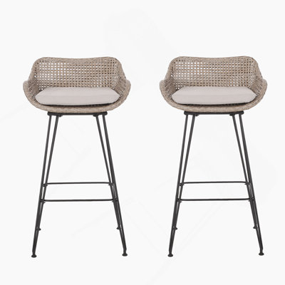 Tabouret de bar en PE avec coussins confortables et pieds en épingle à cheveux en métal durables pour une utilisation extérieure