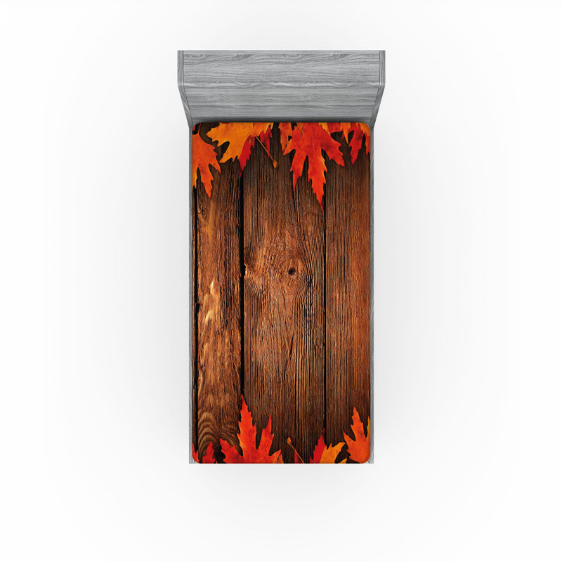 Ensemble de 2 draps-housse Ambesonne Fall sur la planche de bois brun-orange, Ensemble literie pour lit simple