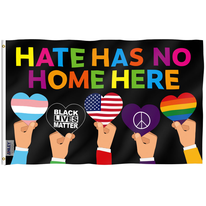 Drapeau de maison en polyester H 36 po x l 60 po Mujica Hate Has No Home