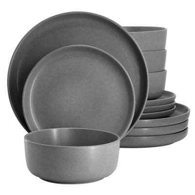 Soho Lounge 12 Piece Reactive Stoneware Dinnerware Set in Gray