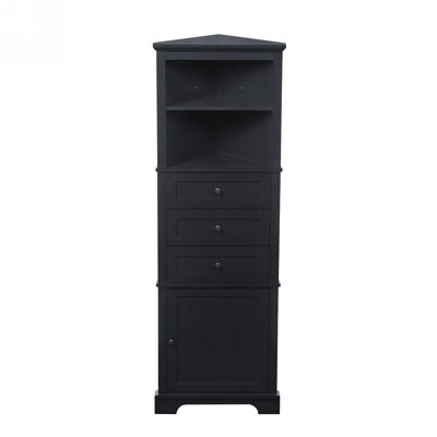 Armoire haute triangulaire avec 3 tiroirs et tablettes réglables pour la salle de bain, la cuisine ou le salon, panneau de fibres à densité moyenne avec finition peinte