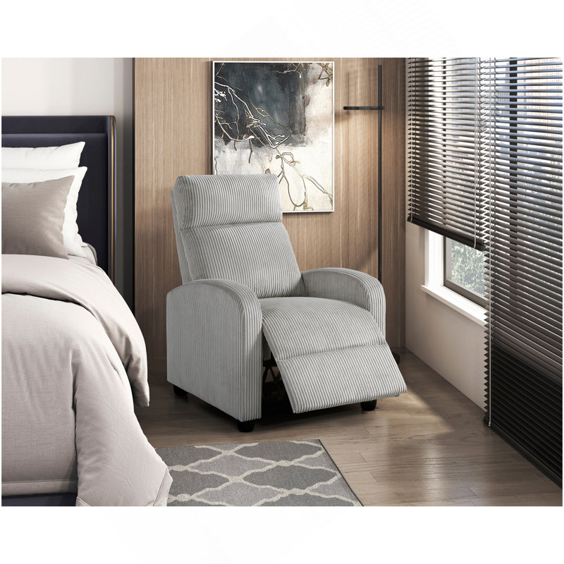 Fauteuil inclinable moderne à dossier poussoir gris clair en velours côtelé moelleux et confortable pour salon en bois massif 1pc
