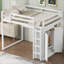 Lit mezzanine double moderne en bois massif blanc classique avec garde-robe intégré, tablettes de rangement et éclairage DEL