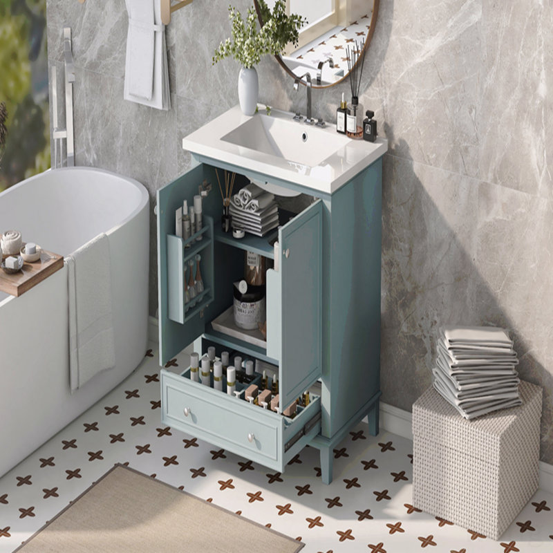 Meuble-lavabo 30 po avec lavabo et armoire multifonctionnelle avec portes et tiroir
