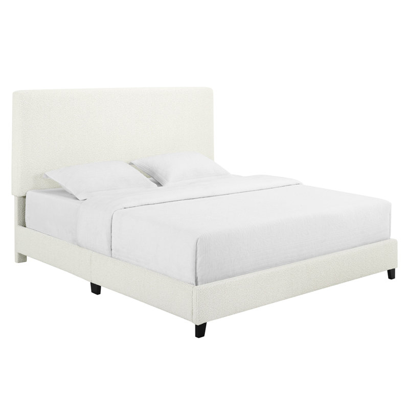 Très grand lit plateforme tapissier blanc Boucle