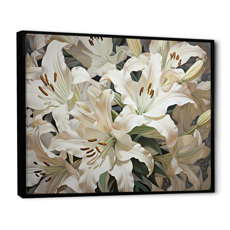 «White Lilies In Bloom Beauty III», reproduction sur toile, Cadre flottant noir, H 30 po x l 40 po x P 1,5 po