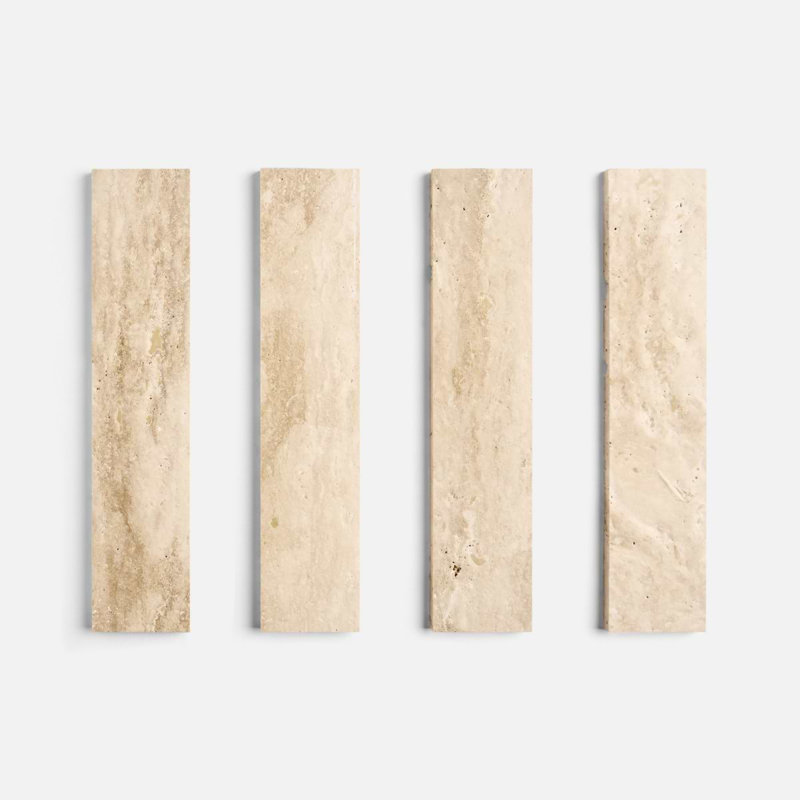 Travertine 2.5x12 Filled Brushed Vein Cut Tile, Ivory Brushed