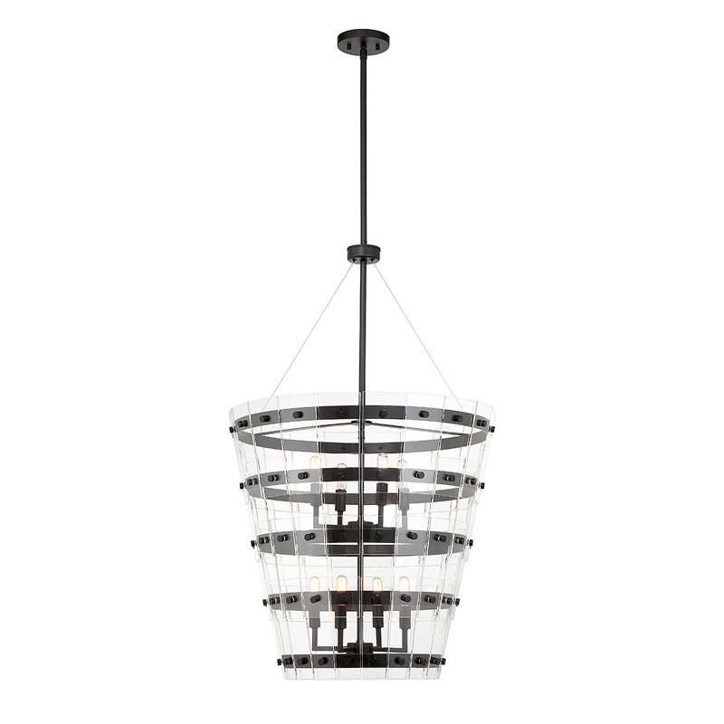 Matte Black and Clear Glass 8-Light Pendant