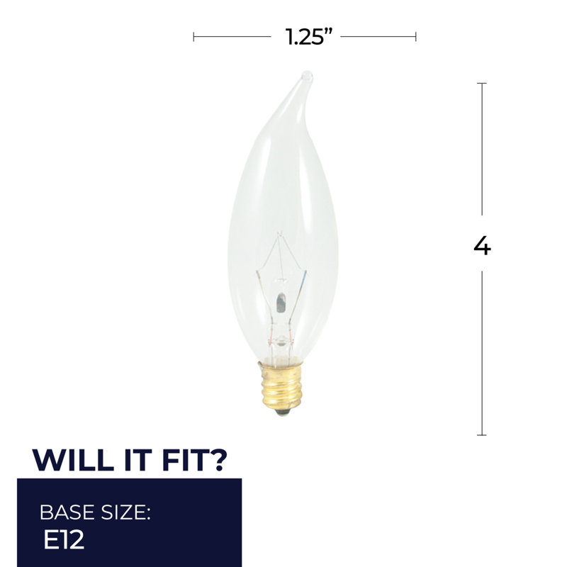CA10 E12/Candelabra Dimmable 2700K Incandescent Bulb, 130 W, 280