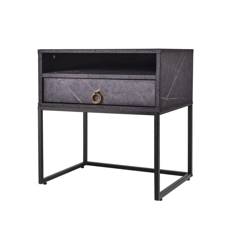 Homas 50.2cm W Particle Board / Chipboard Bedside Table, Grey Stone