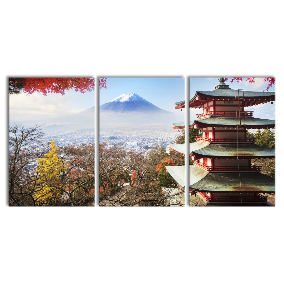 3-tlg. Leinwandbilder-Set Japanese Temple in Autumn