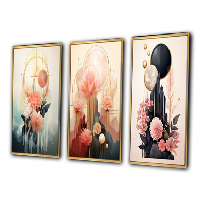 «Vintage Boho Flower Collage In Faded Colors», 3 pièces sur toile