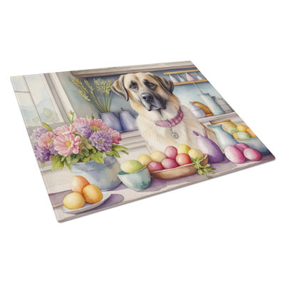 Decorating Easter Anatolian Shepherd Dog Glass Cutting Board