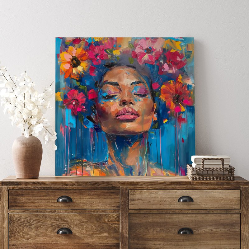 «Elegance Black African American Girl Portrait», graffiti coloré, œuvre d'art encadrée sur toile, Toile tendue
