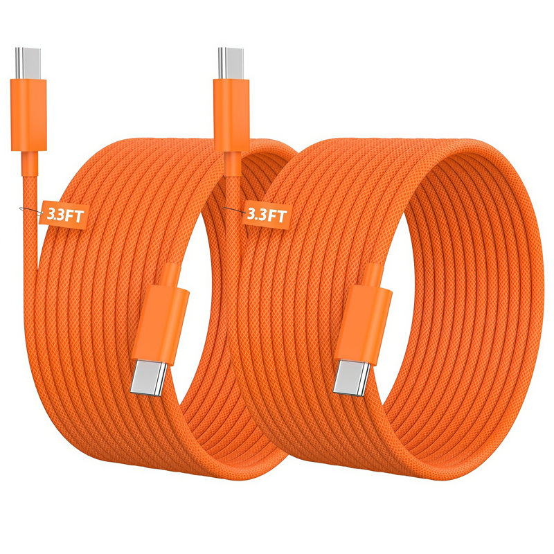 Câble de charge tressé USB-C vers USB-C, chargeur rapide PD 60 W, 1 m, orange, lot de 2, pour iPhone 15/16/17, iPad, Samsung et autres appareils USB-C