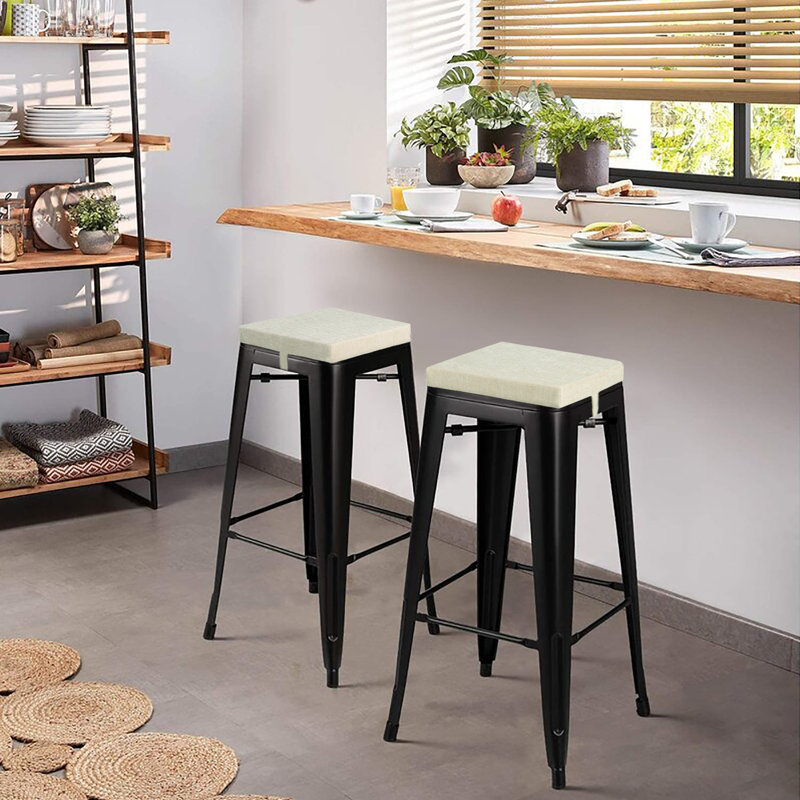Coussins de tabouret carrés avec attaches (ensemble de 2), Beige