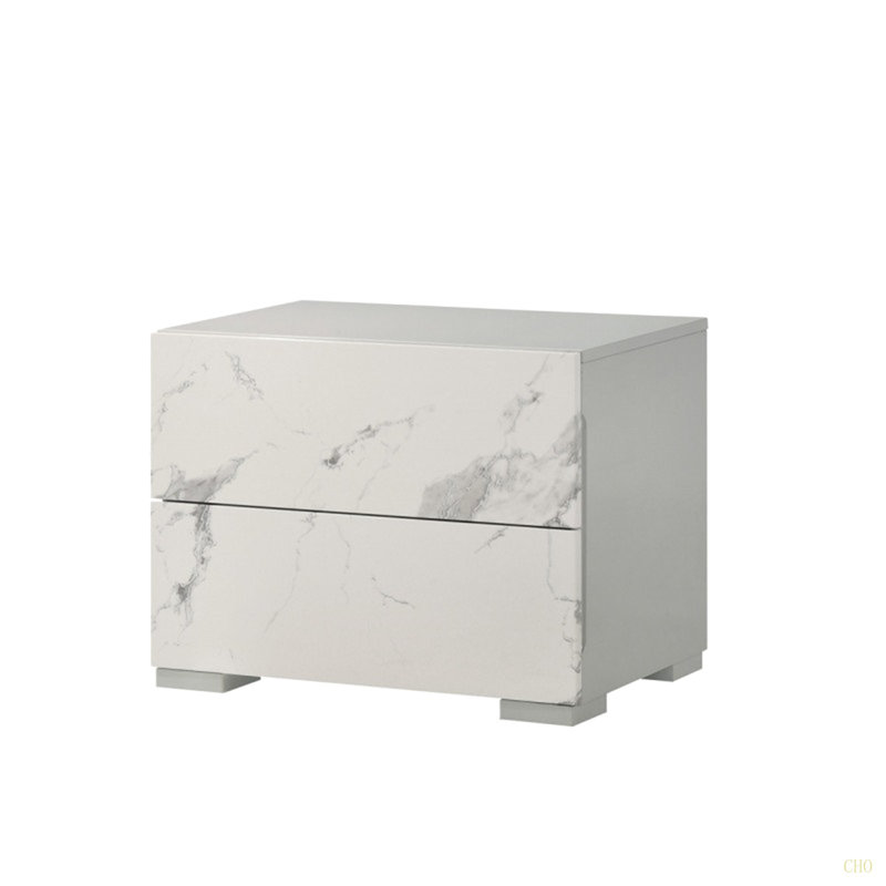 Table de chevet en bois laqué moderne avec stratifié en marbre, armoire de chevet ultrabrillante