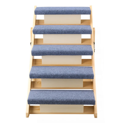 Escalier en bois pour animaux de compagnie, escalier à 5 marches pour lits, canapés et voitures, capacité de charge de 150 lb, conception plate flodée, escabeau pour chat et chien stable et robuste pour petits, moyens, grands, plus vieux chiots essentiels