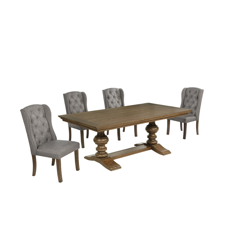 Ensemble de salle à manger de style traditionnel avec chaises capitonnées et garniture cloutée, Gris