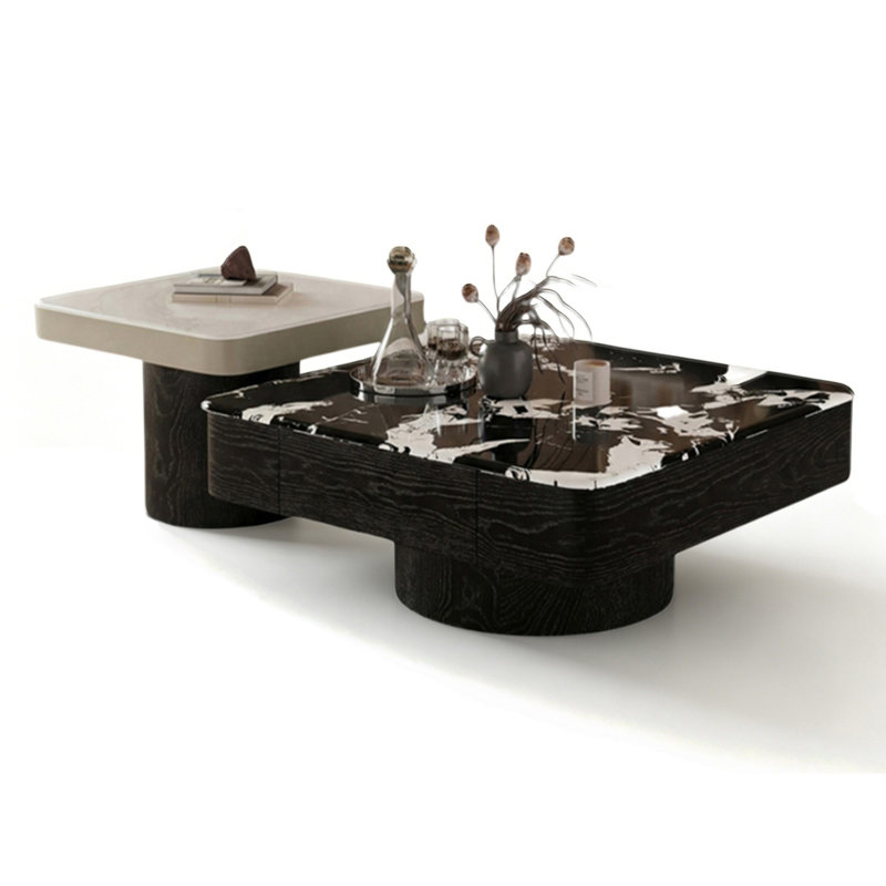 Black,White Genuine Marble Rectangular Coffee Table Sets