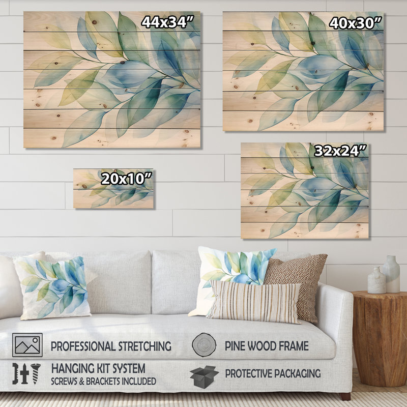 Plantes botaniques vertes minimalistes II - feuilles, décoration murale en bois sur bois de pin naturel, H 34 po x l 44 po