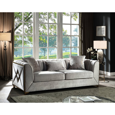 Cream Living Room Furniture - 2pc & , Solid Wood, Gorgeous Gold Accent, Velvet Seat Comfort Modern Wood Build, Accent Enhancement, Comfortable Seating
