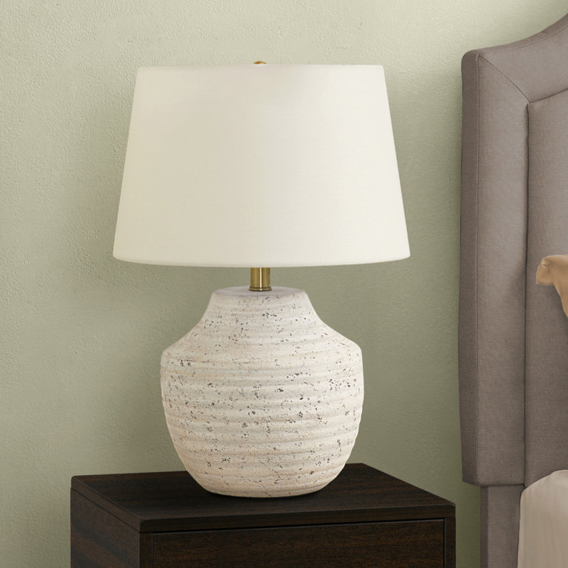 H 20 po, lampe de table, béton crème, abat-jour ivoire / crème