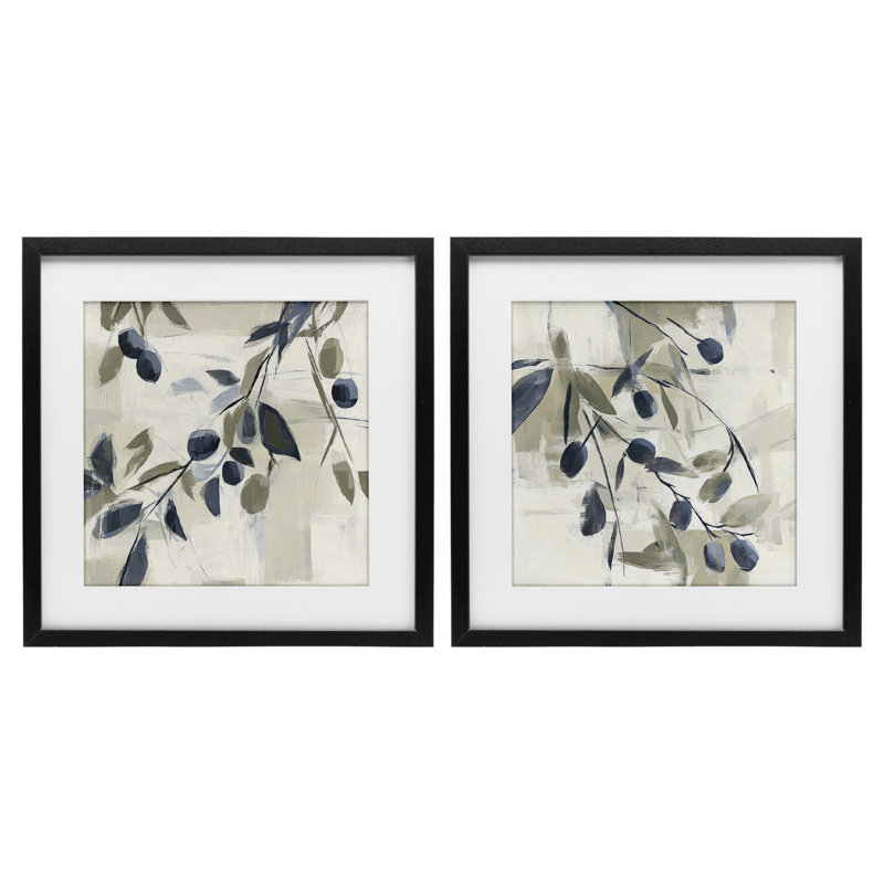 Ensemble de 2 reproductions encadrées sous verre méditerranéen, "Mona Grace", H 13 po x l 13 po, Cadre noir minuit