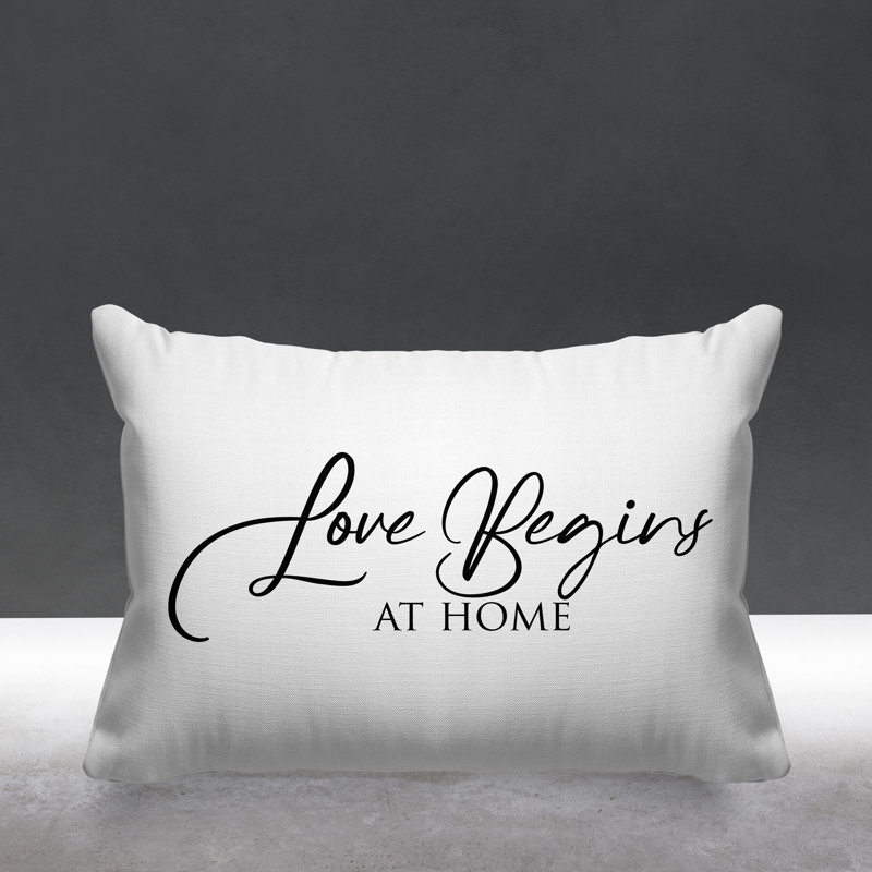 Housse et insert de coussin rectangulaire extérieur Aspire Love Begins at Home, Blanc
