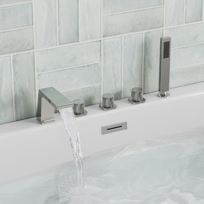 3 Handle Deck Mount Roman Tub Faucet with Diverter & Handheld Shower