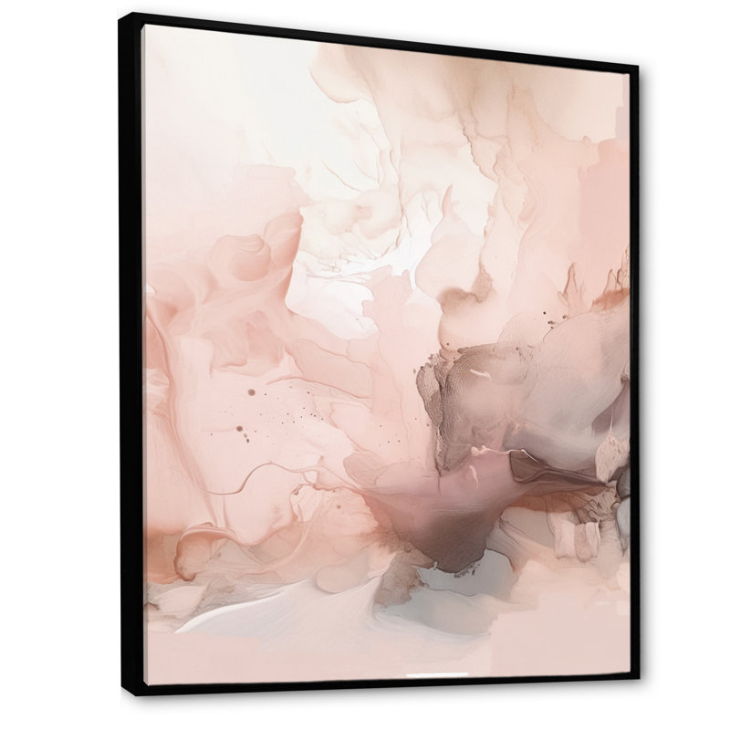 Rose délicat, marbre abstrait I - art mural abstrait en marbre, H 44 po x l 34 po x P 1,5 po, Cadre flottant noir
