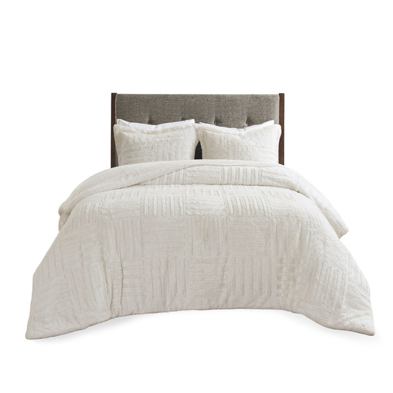 Fur Down Alternative Comforter Mini Set, Twin Quilt + 2 Standard Shams, Ivory