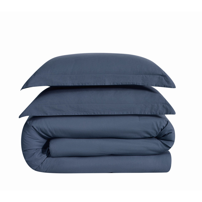 Brooklyn Loom Essential Cotton Comforter Set, King Comforter  + 2 Shams, Blue