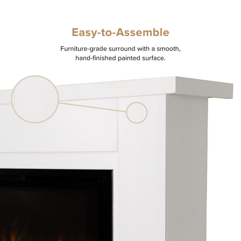 Modern Ember Patton 64" Mantel Package with 42" Electric Fireplace - Works w/ Alexa and Google Asst, White