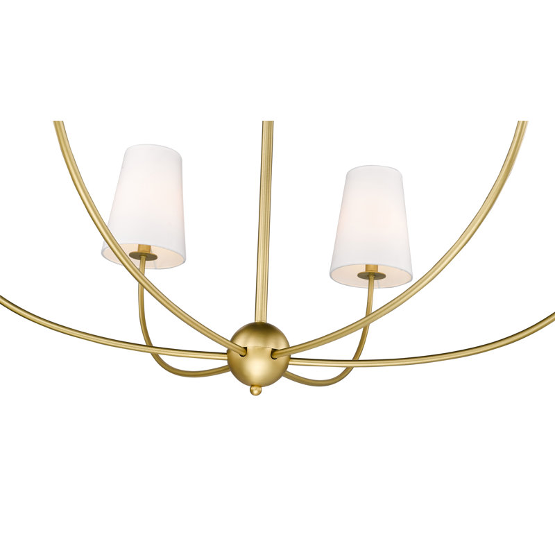 Lustre classique à 6 lumières avec abat-jour Caral, H 19,25 po x l 42 po x P 42 po, Laiton frotté, 6