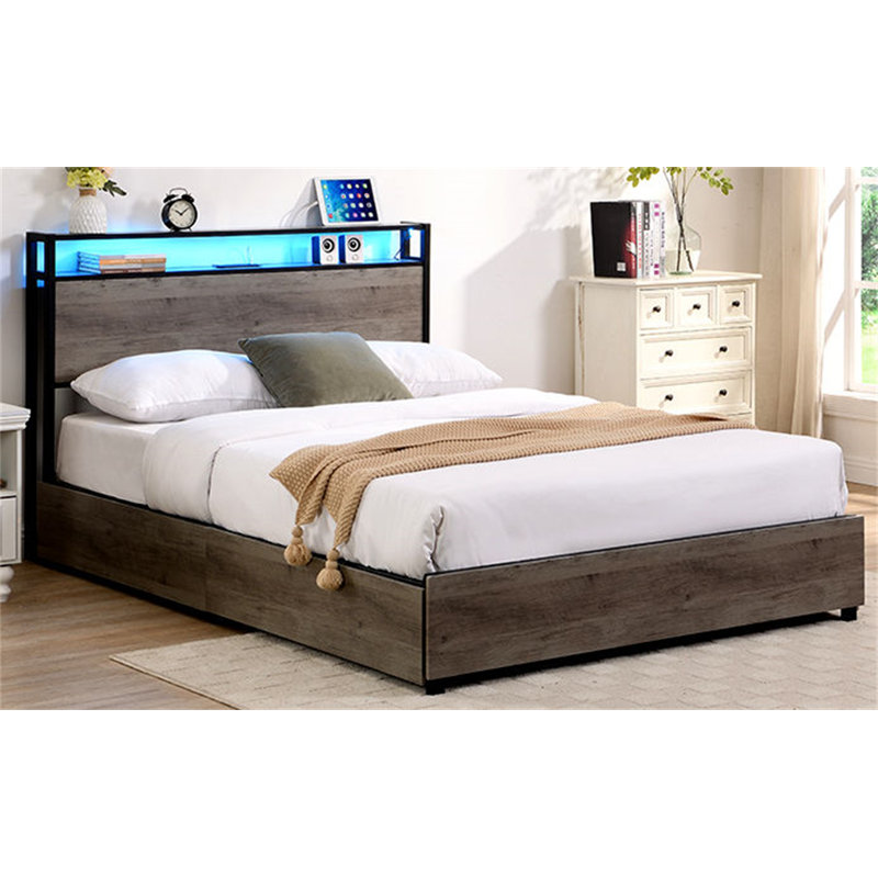 Lit plateforme double avec rangement Modern, Double 