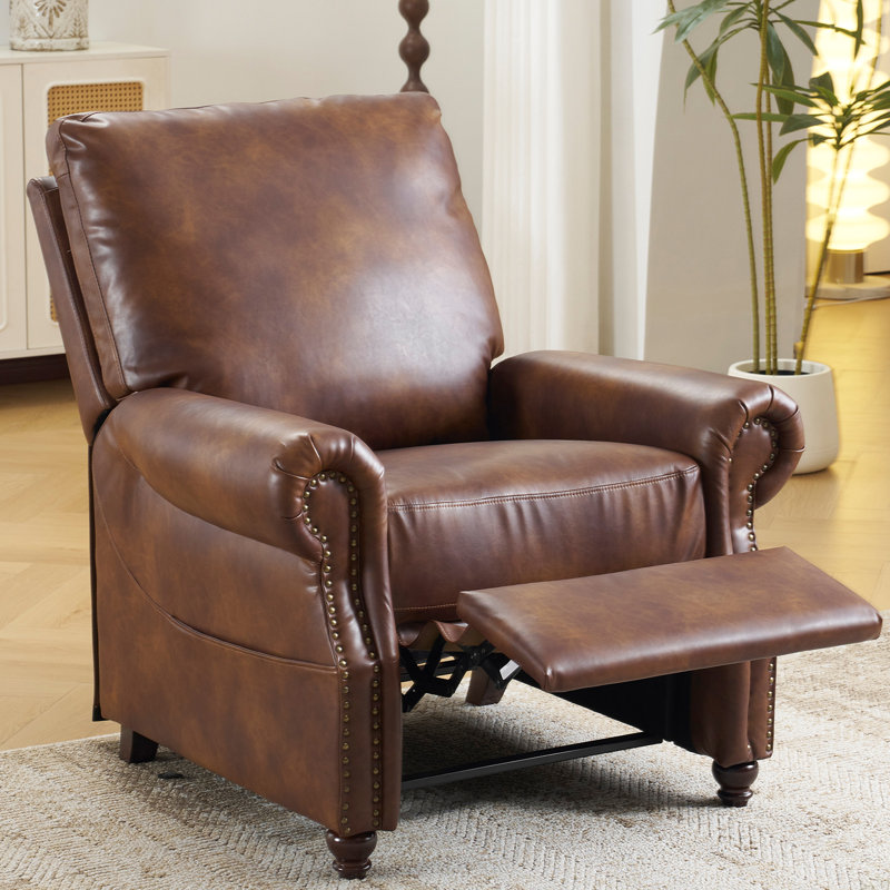 Pushback Recliner Chair With Massage And Heat, Breathable Leather, Light Brown