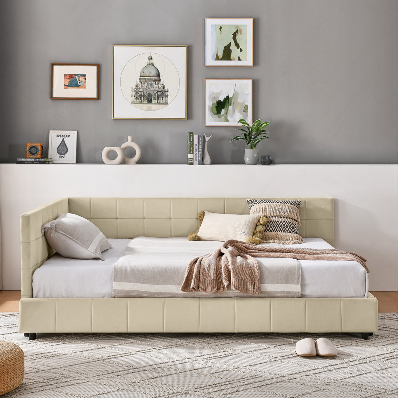 Full Size Upholstered Tufted Bed Frame, Sofa Bed Frame With Comfortable Backrest And Armrests, Full Size Bed For Bedroom, Living Room