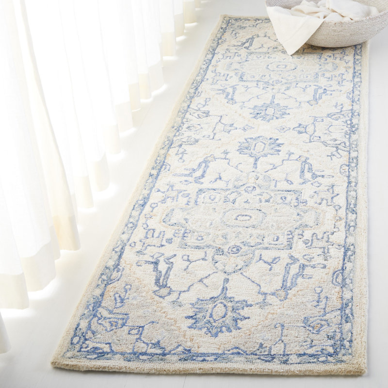 Lauren Ralph Lauren Hand Tufted Wool/Cotton Oriental Rug in Ivory/Blue, Runner 2'3" x 8'