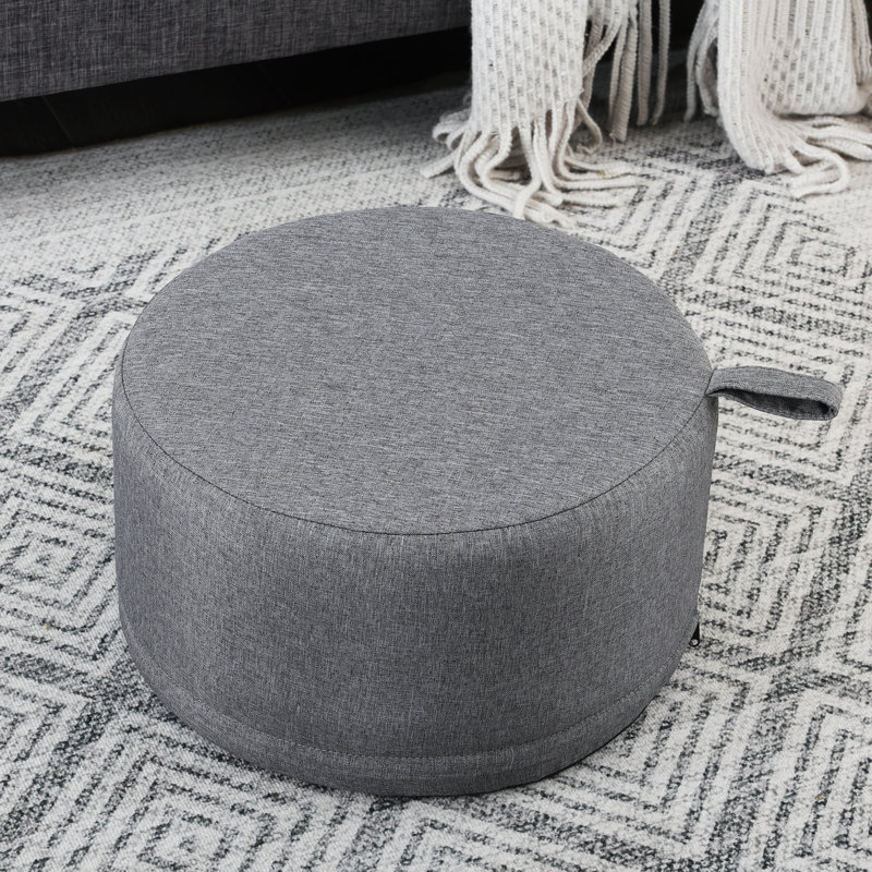 15" Compact Round Ottoman Footrest, Gray