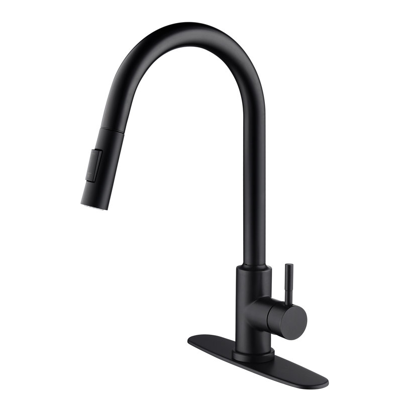 Robinet de cuisine en acier inoxydable noir mat avec robinet rétractable. 360 ° rotatif pour une désinfection complète de l'évier. Résistant à la corrosion et à la rouille. Contrôle facile du débit d'eau simple