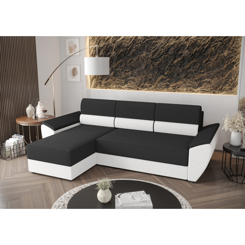 Sietske 3 Seater Corner Sofa , Left -sided, Black/White - Rainbow27/Rainbow31