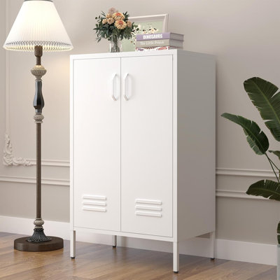 41.96" H White Metal Locker Cabinet,metal Locker Storage Cabinet,metal Accent Cabinet With 2 Door,sideboard Cabinet With Leg,metal Cabinet For Office by Ebern Designs